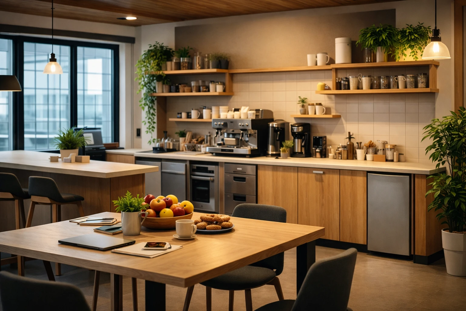Office breakroom with coffee station